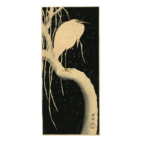 Koson: Egret on Snowy Branch 1920 Woodblock 1st Edition
