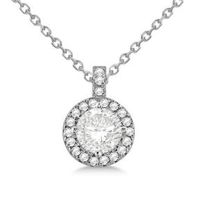 Diamond Halo Pendant Necklace Round Solitaire 14k White Gold (2.00ct)