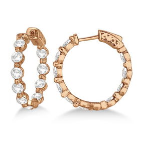 Small Round Floating Diamond Hoop Earrings 14k Rose Gold (4.00ct)