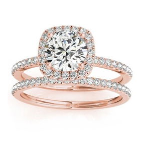 Square Halo Diamond Bridal Set Ring and Band 14k Rose Gold 1.35ct