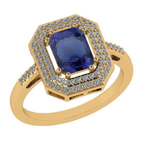 Certified 2.12 Ctw Bule Sapphire And Diamond 14k White Gold Halo Ring