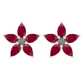 Certified 2.63 Ctw Ruby And Diamond SI1/SI2 14K Rose Gold Stud Earrings