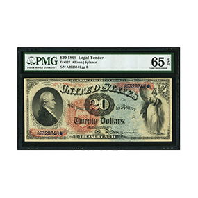Fr. 127 $20 1869 Legal Tender PMG Gem Uncirculated 65 EPQ