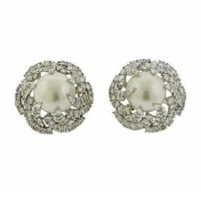 South Sea Pearl 7.00ctw Diamond Platinum Earrings
