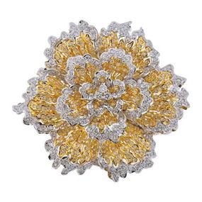 18K 4.46ctw Diamond Flower Brooch Pin