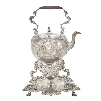 George II Sterling Silver Kettle-on-Stand with Associated Kettle Stand