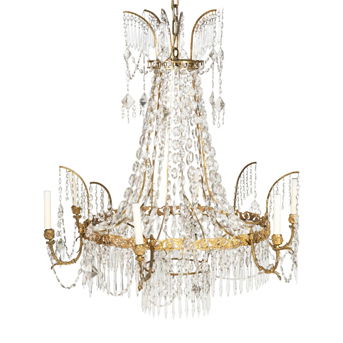 Baltic Neoclassical Style Gilt Bronze and Cut Glass Six-Light Chandelier