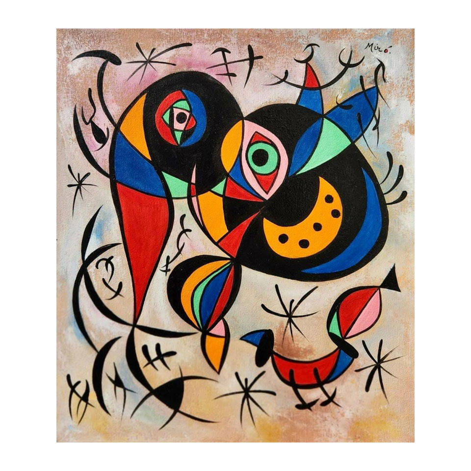 Oil on canvas in the style of Joan Miro