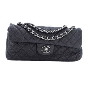 Chanel Classic Single Flap Bag Quilted Crackled Leather East West