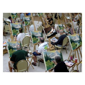 <em>Bob Ross Painting Class.</em><br>Original eCollage<br>Artist Proof by the<br>Everclever Art Collective