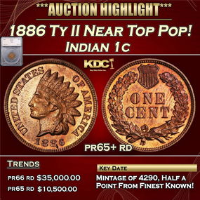 1886 Ty II Proof Indian Cent Near Top Pop! 1c pr65+ rd SEGS