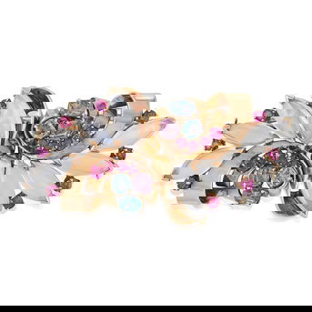 A Pair of Raymond Yard Moonstone, Sapphire, and Ruby Dress Clips, Circa 1940s