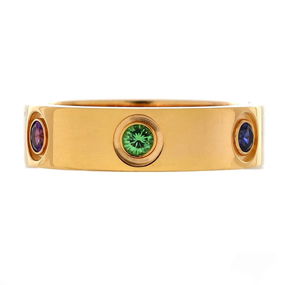 Cartier Love 6 Stone Band Ring 18K Rose Gold with Sapphires, Garnets