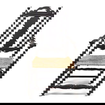 A Rare and Important Painted, Carved and Turned Slat-Back Armchair