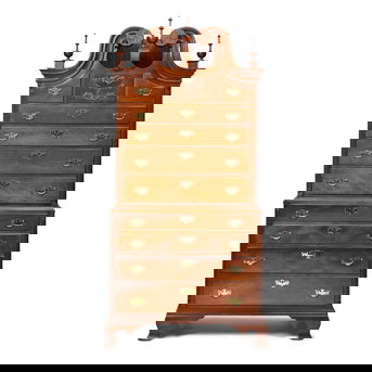 A Chippendale Cherrywood Bonnet-Top Chest-on-Chest