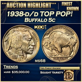 1938-d/d Buffalo Nickel TOP POP! 5c ms68 SEGS