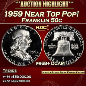 1959 Proof Franklin Half Dollar Near Top Pop! 50c pr68+ DCAM SEGS