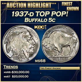 1937-d Buffalo Nickel TOP POP! 5c ms68 SEGS