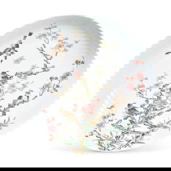 A Very Rare and Fine Famille Rose Black-Back 'Flowers and Birds’ Dish