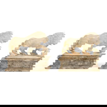 A Pair of Italian Grand Tour Style Carved Marble Lion-Form Bookends