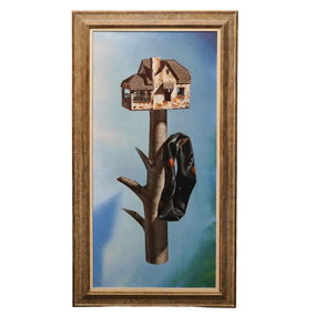 Original Gary T. Erbe (1944-Present) 'Cosmic Mortals' Trompe l'oeil Oil on Canvas Painting