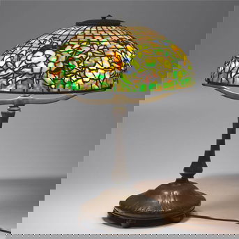 Tiffany Studios (American, 1892–1930) Bronze table lamp with Pansy shade