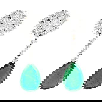 Van Cleef & Arpels Diamond Earclips With Emerald and Diamond Drops