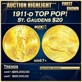 1911-d Gold St. Gaudens Double Eagle TOP POP! $20 ms67+ SEGS