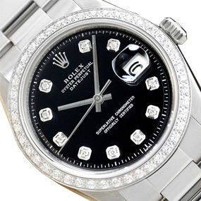 Mens Rolex Datejust 18K White Gold Diamond Bezel & Stainless Steel Watch