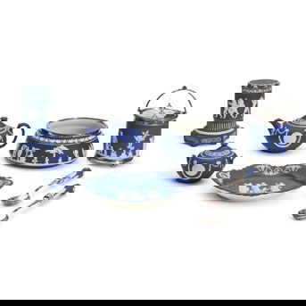 Eight Wedgwood Dark Blue Jasper Items