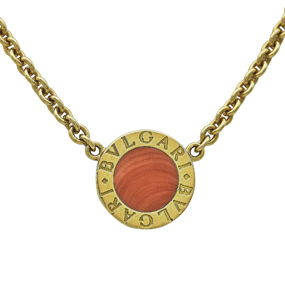 Bvlgari Bulgari 18K Yellow Gold Orange Coral Pendant Necklace