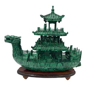 Large Malachite Dragon Boat Sculpture