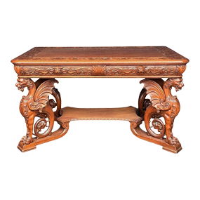 R.J. Horner Griffin Carved Mahogany Library Table Partners Desk