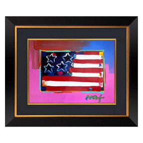 Peter Max, “Flag” Framed One-of-a-Kind Mixed Media, Hand Signed with Registration Number