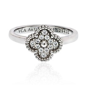 Van Cleef & Arpels 18K White Gold Sweet Alhambra Diamond Ring US 4