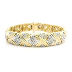 14k Yellow White Gold 2.9ct Diamond Grooved X Link Bracelet