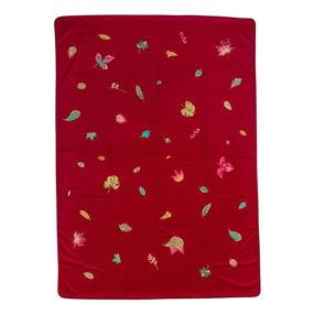 Hermes Burgundy King Blanket with Embroidered Leaves and Flowers