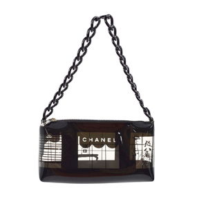 Chanel Black Vinyl Chain Shoulder Bag with Leather Strap