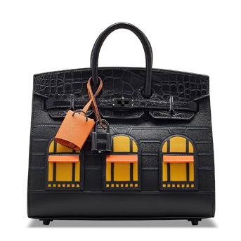 A Rare, Matte Black Alligator, Black Madame, Sombrero, Orange H & Jaune Ambre Swift Leather Night Faubourg Sellier Birkin 20