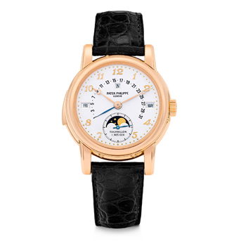Patek Philippe. An Extremely Rare 18k Pink Gold Minute Repeating Perpetual Calendar Wristwatch