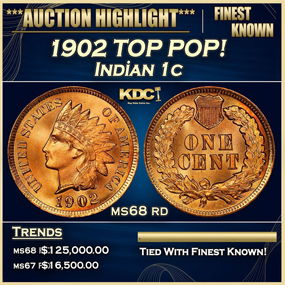 1902 Indian Cent TOP POP! 1c ms68 rd SEGS