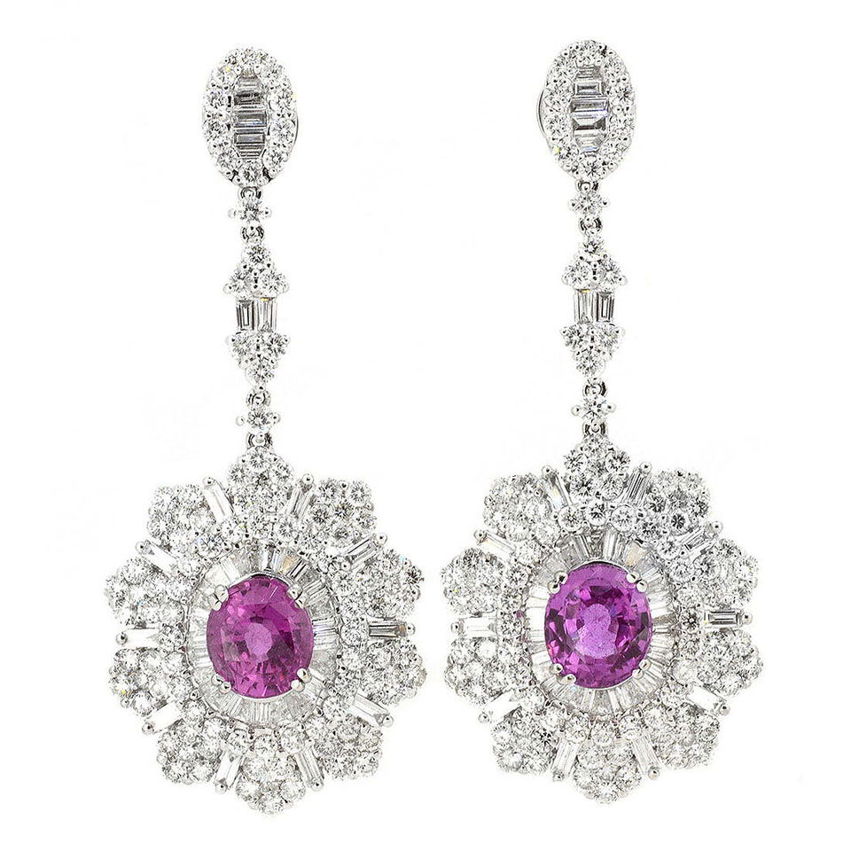 18K White Gold Earrings with 4.70ct Pink Sapphire and 6.73tw Diamonds
