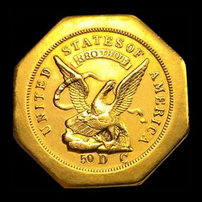 1851 A. Humbert $50 Gold “880” W/“50”