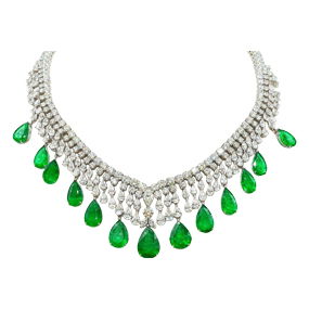 49.10ctw Emerald, 59.80ctw Diamond and 18K Necklace