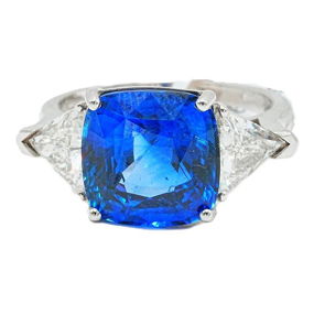 7.11ct GIA Blue Sapphire, 1.29ctw Diamond and 18K Ring