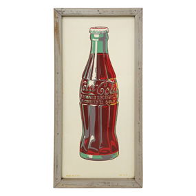 Coca Cola Single Sided Tin Bottle Sign In Wood Frame TAC