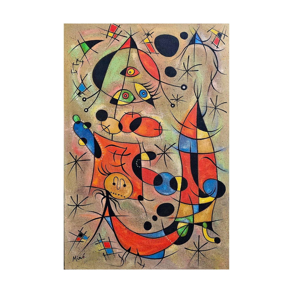 Joan Miró Spanish 1893 - 1983 Oil on Canvas Painting in the Style of Dali, Picasso, Magritte,
