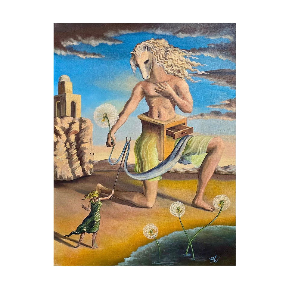 Salvador Dali Spanish 1904 - 1989 Oil on Canvas Painting in the Style of Magritte, Picasso Era