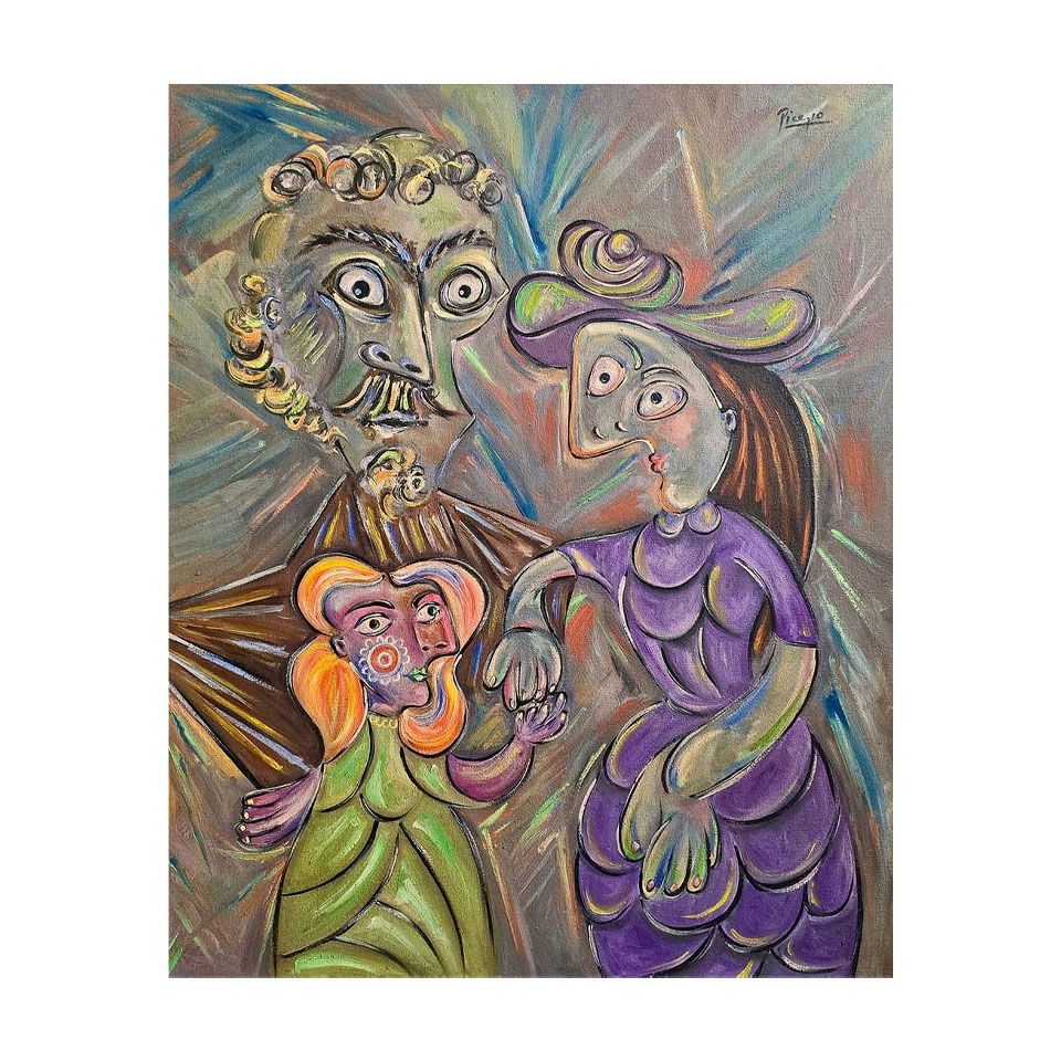 Pablo Picasso Spanish 1881-1973 Oil on Canvas Painting in the Style of Dali, Magritte, Chagall