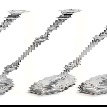 A Pair of Queen Anne Britannia Silver Candlesticks